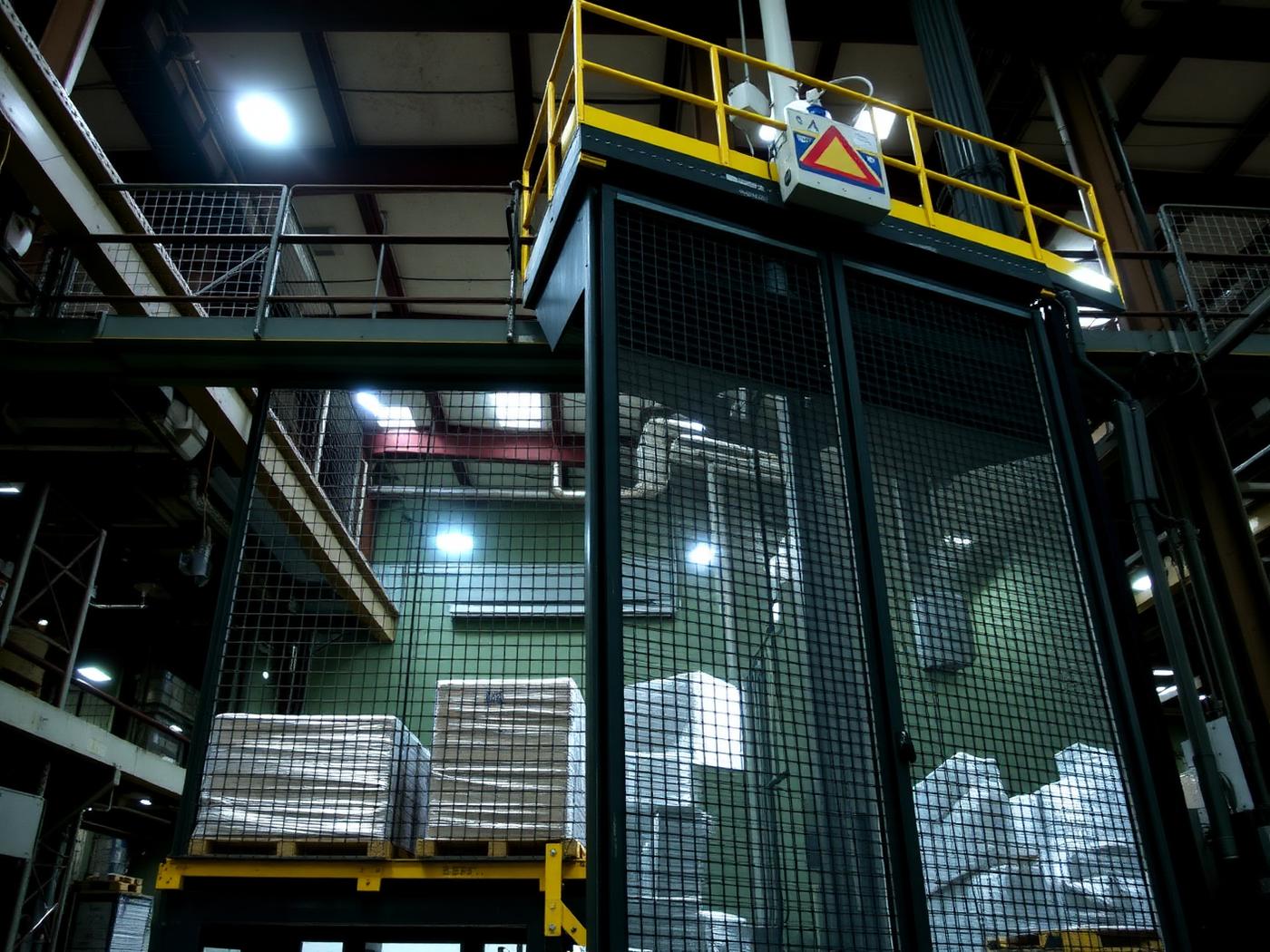 Industrial freight goods lift installed in a warehouse