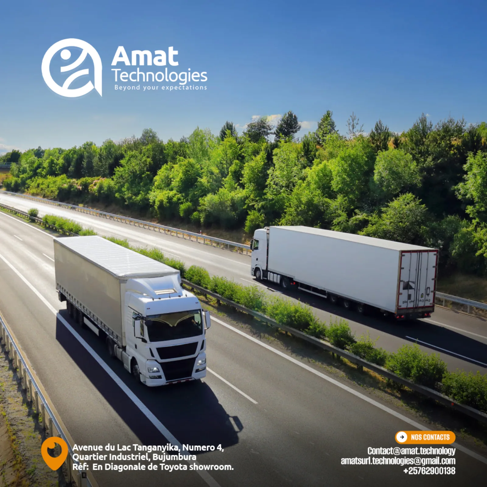 Long-haul trucks on a highway tracked by AMAT fuel management software