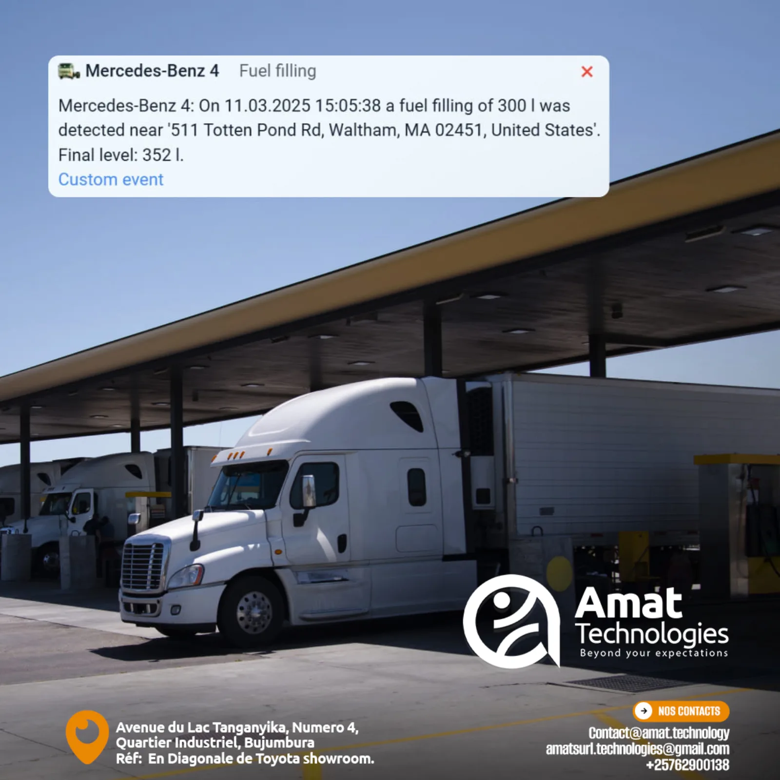 Fuel filling notification card from the AMAT fuel management platform